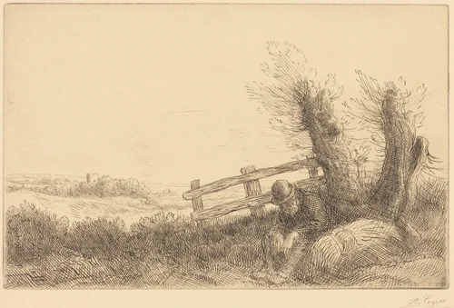 Farmer Reclining (Le fermier au repos) by Alphonse Legros, print, 1837-1911