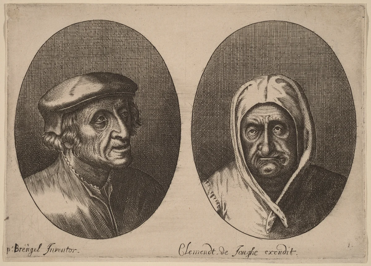 Heads of a Peasant Man and Woman by Adriaen Brouwer, print, 1605-1638
