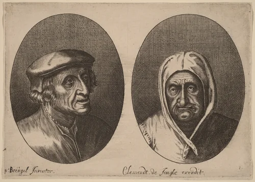 Heads of a Peasant Man and Woman by Adriaen Brouwer, print, 1605-1638