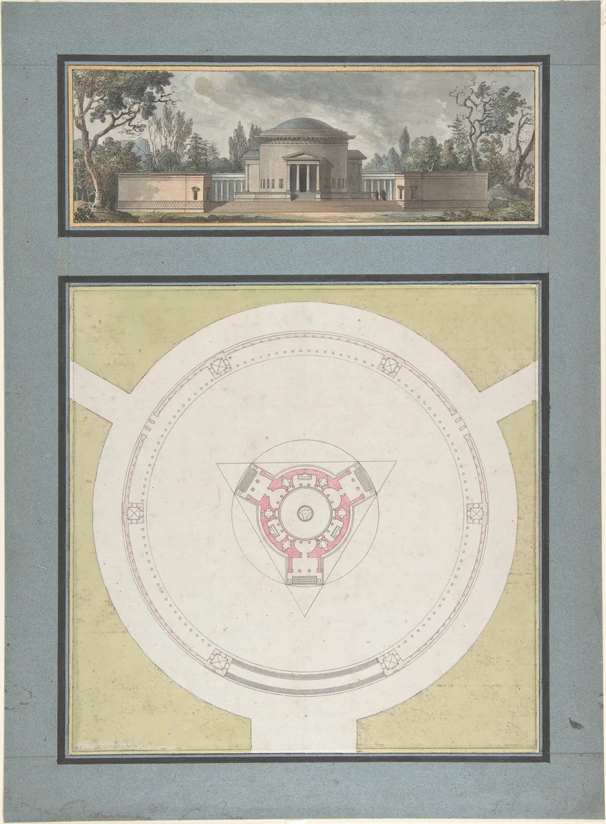 Project for a Temple Dedicated to the Trinity, Elevation and Plan by Jean Nicolas Sobre, drawing, 1778-1788