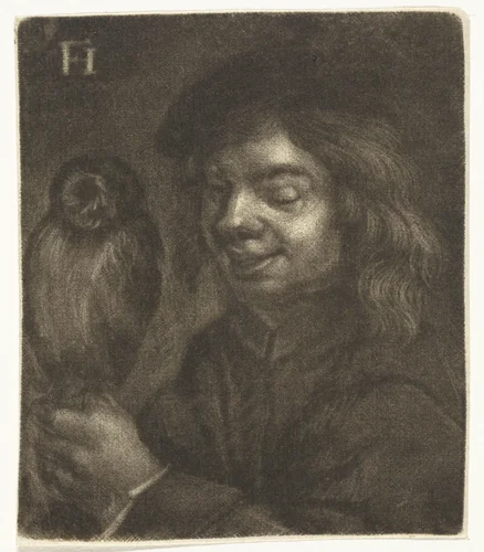 Jongen met een uil by Johannes de Groot, print, 1698-1776