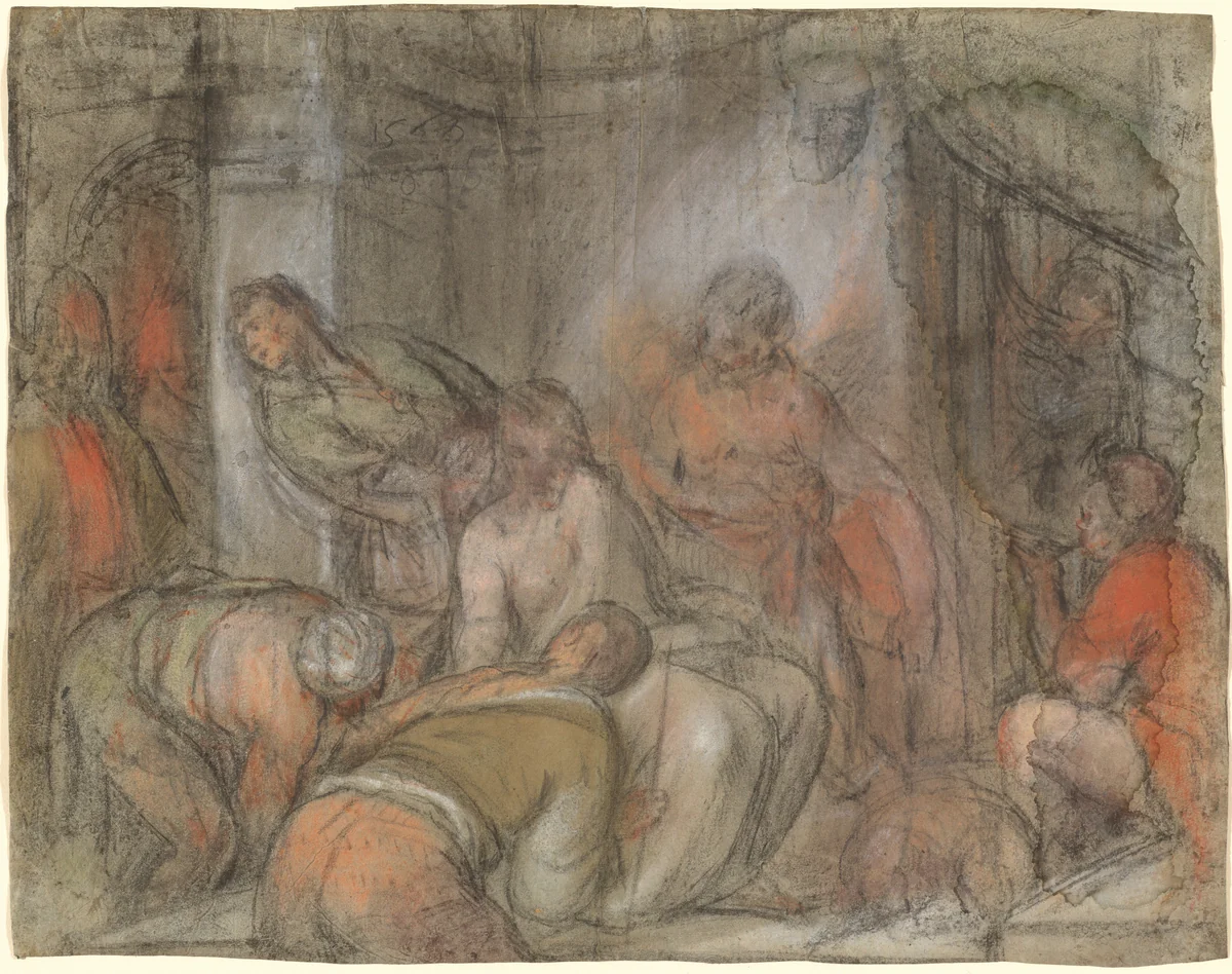 The Mocking of Christ by Jacopo Bassano, drawing, 1568