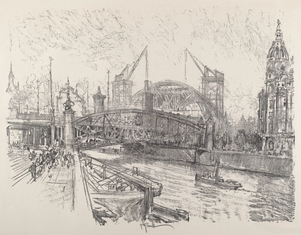 Building the Freidrich-Strasse Station by Joseph Pennell, print, 1921