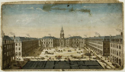 Elevation Perspective of l'Hôtel de Ville, Rennes by Philippe-Nicolas Milcent, print, 1701-1800