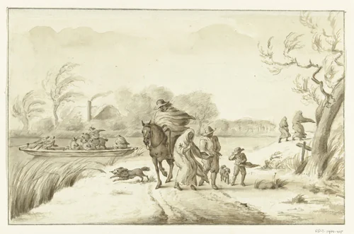 Landschap met figuren in storm by Jean Bernard, drawing, 1775-1833