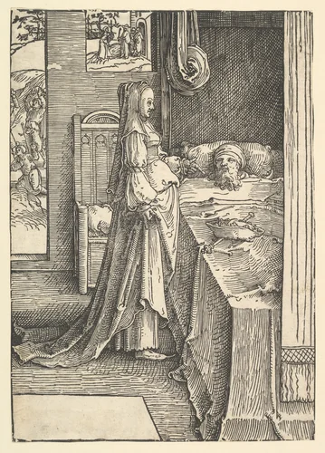 Jezebel Promising Naboth's Vineyards to King Ahab by Lucas van Leyden, print, 1512-1522