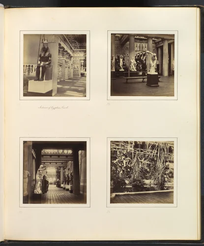 [Interior of Egyptian Court; Classical Sculpture Gallery with Discus-Thrower; View of Egyptian Court from Classical Sculpture Gallery; Foliage in the Egyptian Court] by Philip Henry Delamotte, photograph, 1857-1861