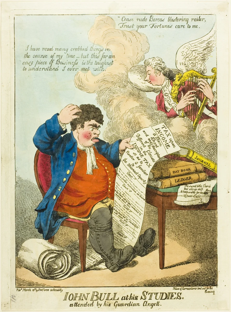 John Bull at His Studies by Unknown Artist, print, 1799