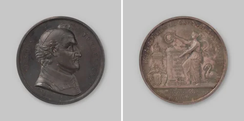 Oprichting van een standbeeld voor Joost van den Vondel te Amsterdam by Moses Cohen de Vries junior, metalwork, 1867