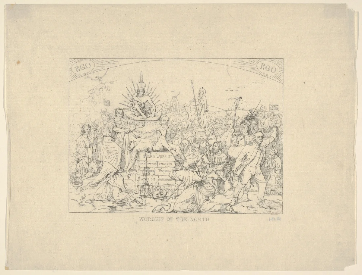 Worship of the North (from Confederate War Etchings) by Adalbert John Volck, print, 1861-1863