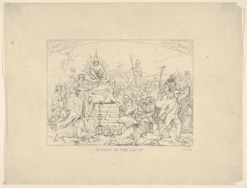 Worship of the North (from Confederate War Etchings) by Adalbert John Volck, print, 1861-1863