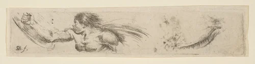 Torso of a Man with a Shield and Eye Study, plate 19 from "Collection of various doodles and etching proofs" (Recueil de divers griffonnements et preuves d'eauforte) by Stefano della Bella, print, 1641-1651