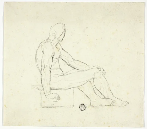 Seated Male Nude by Jacques-Louis David, drawing, 1768-1825