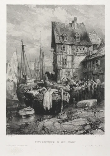 Six Marines: Interior of a Port by Eugène Isabey, print, 1833