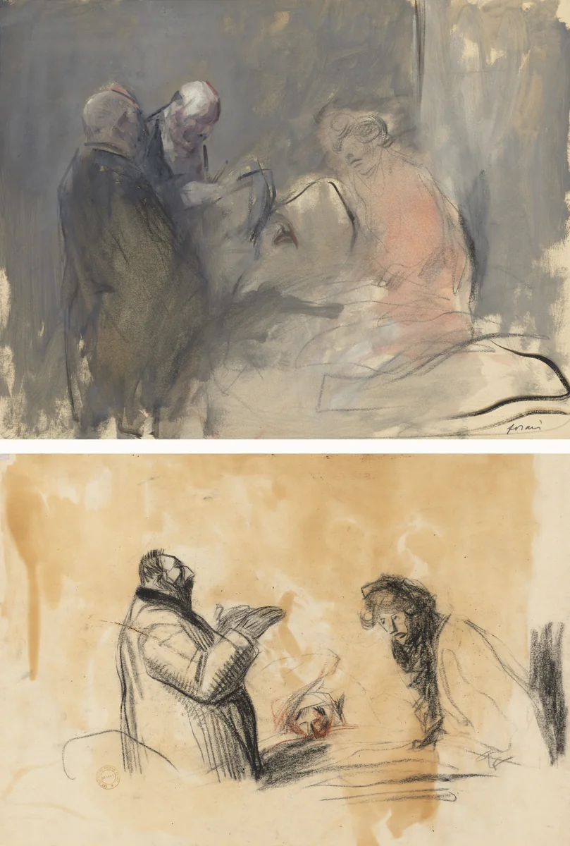 In the Hospital (recto) Sketch for In the Hospital (verso) by Jean-Louis Forain, drawing, 1852-1931