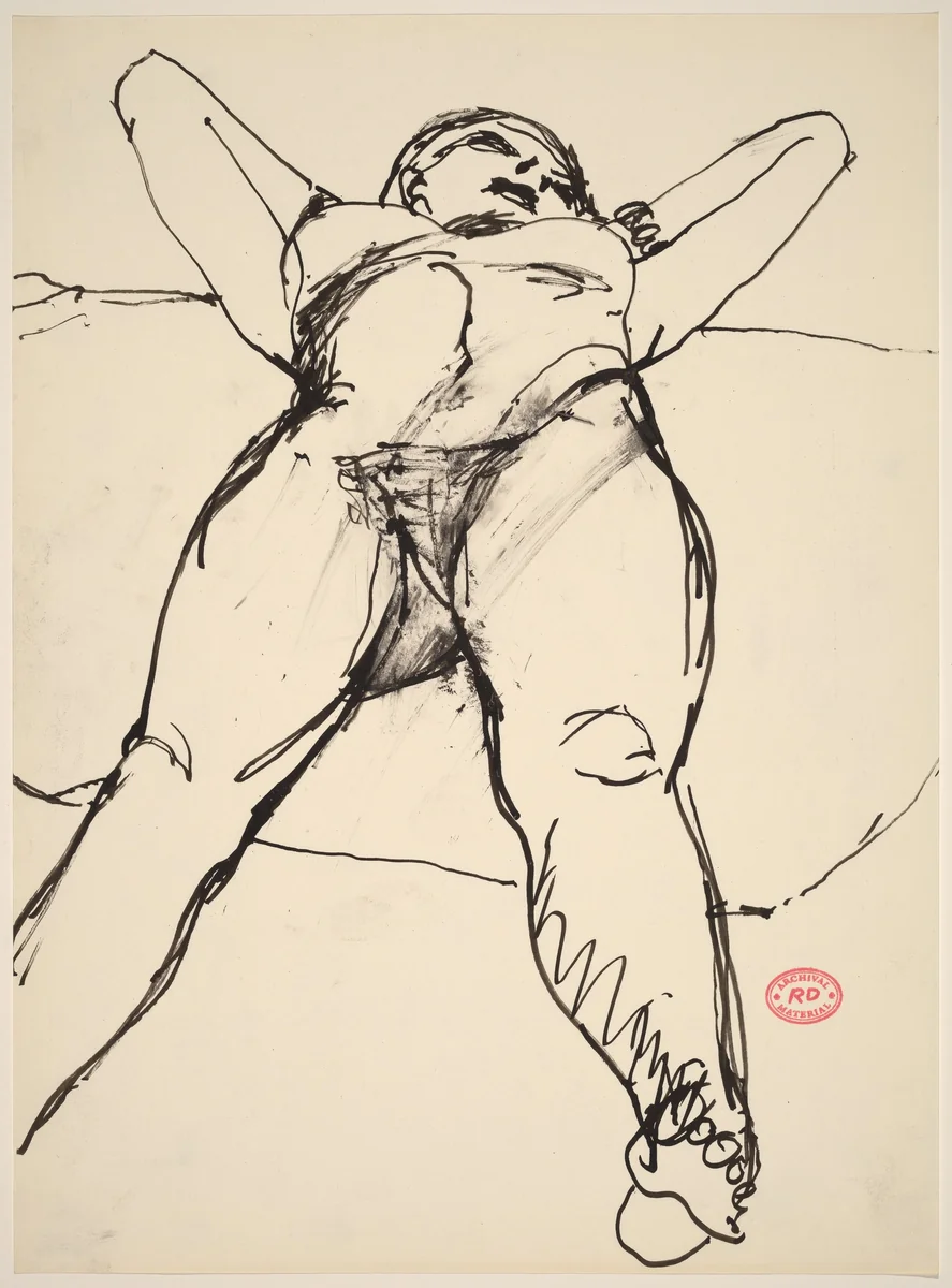 Untitled [nude lying back with hands behind her head] by Richard Diebenkorn, drawing, 1955-1967