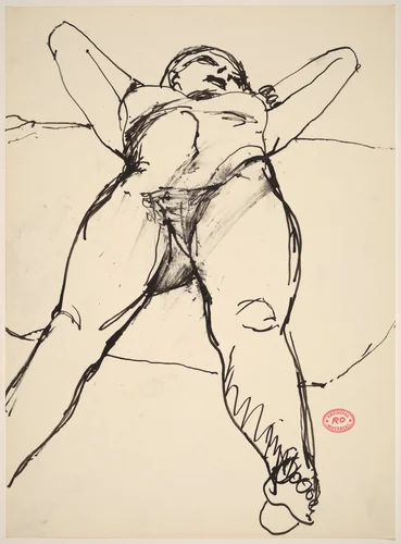Untitled [nude lying back with hands behind her head] by Richard Diebenkorn, drawing, 1955-1967