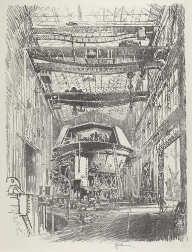 Building the Great Turret by Joseph Pennell, print, 1916