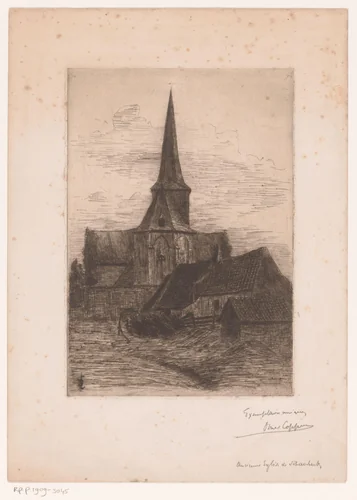 Gezicht op de oude kerk te Schaarbeek by Omer Coppens, print, 1874-1909