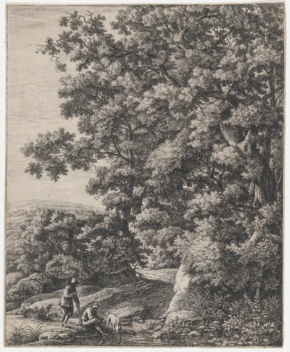 The Dog Drinking From a Stream by Anthonie Waterloo, print, 1620-1690