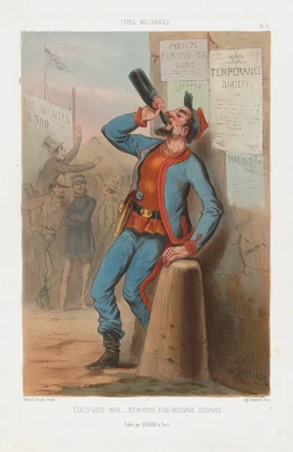 États-Unis 1865 - New York Fire Brigade - Zouaves by Draner, print, 1865