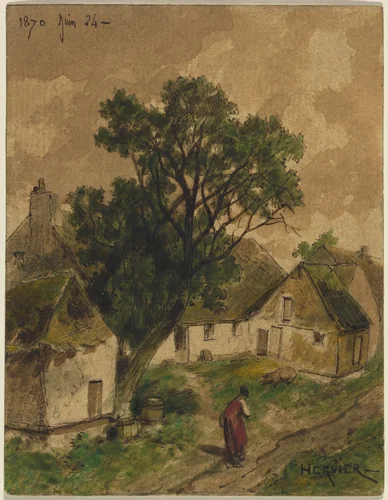 Farmyard by Adolphe Hervier, drawing, 1870