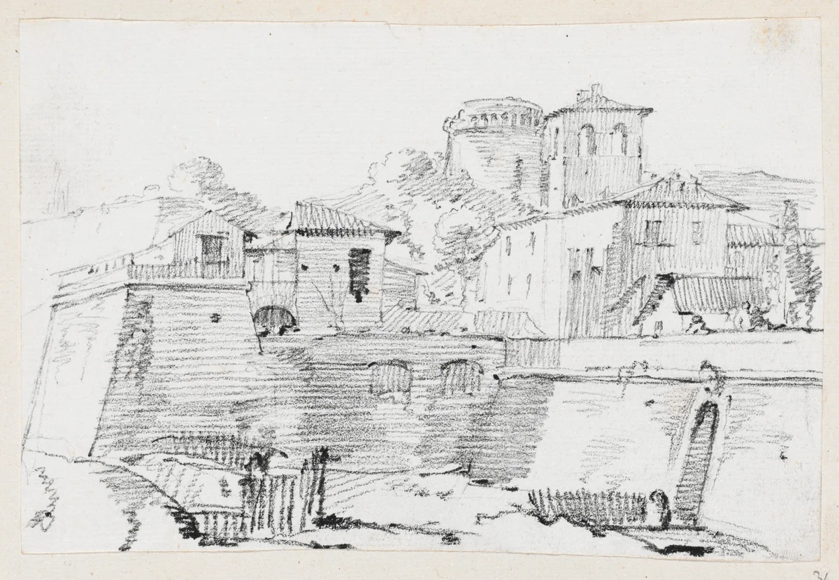 A Fortified Town in Italy by Joseph-Marie Vien, drawing, 1744-1750