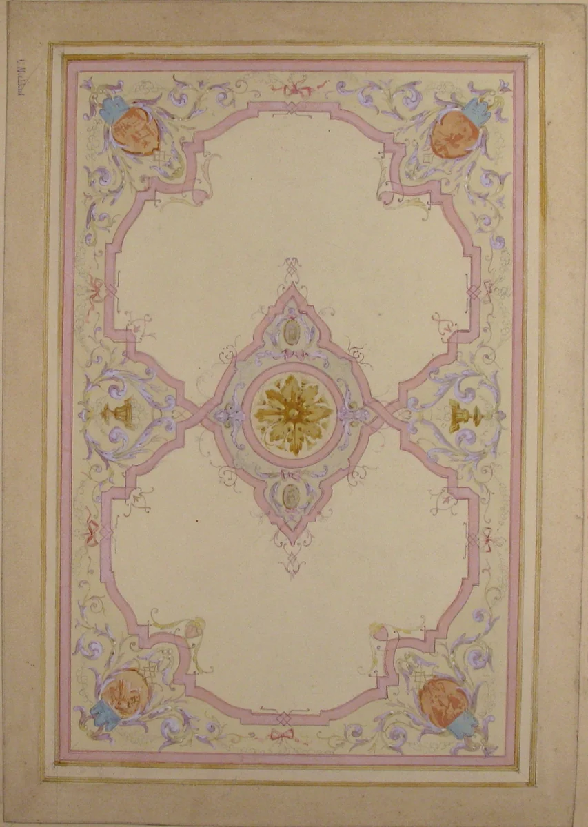 Design for Ceiling Decorated with Lavender Arabesques by Charles Monblond, drawing, 1800-1899