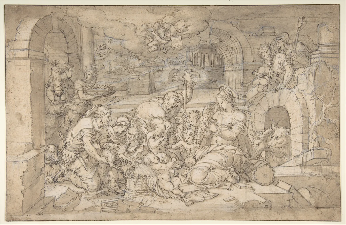 The Adoration of the Shepherds by Jean Cousin the Younger, drawing, 1500-1565