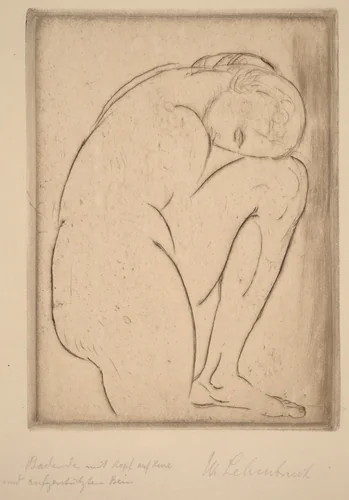 Badende mit Kopf auf Knie (Bather with Her Head on Her Knee) by Wilhelm Lehmbruck, print, 1913