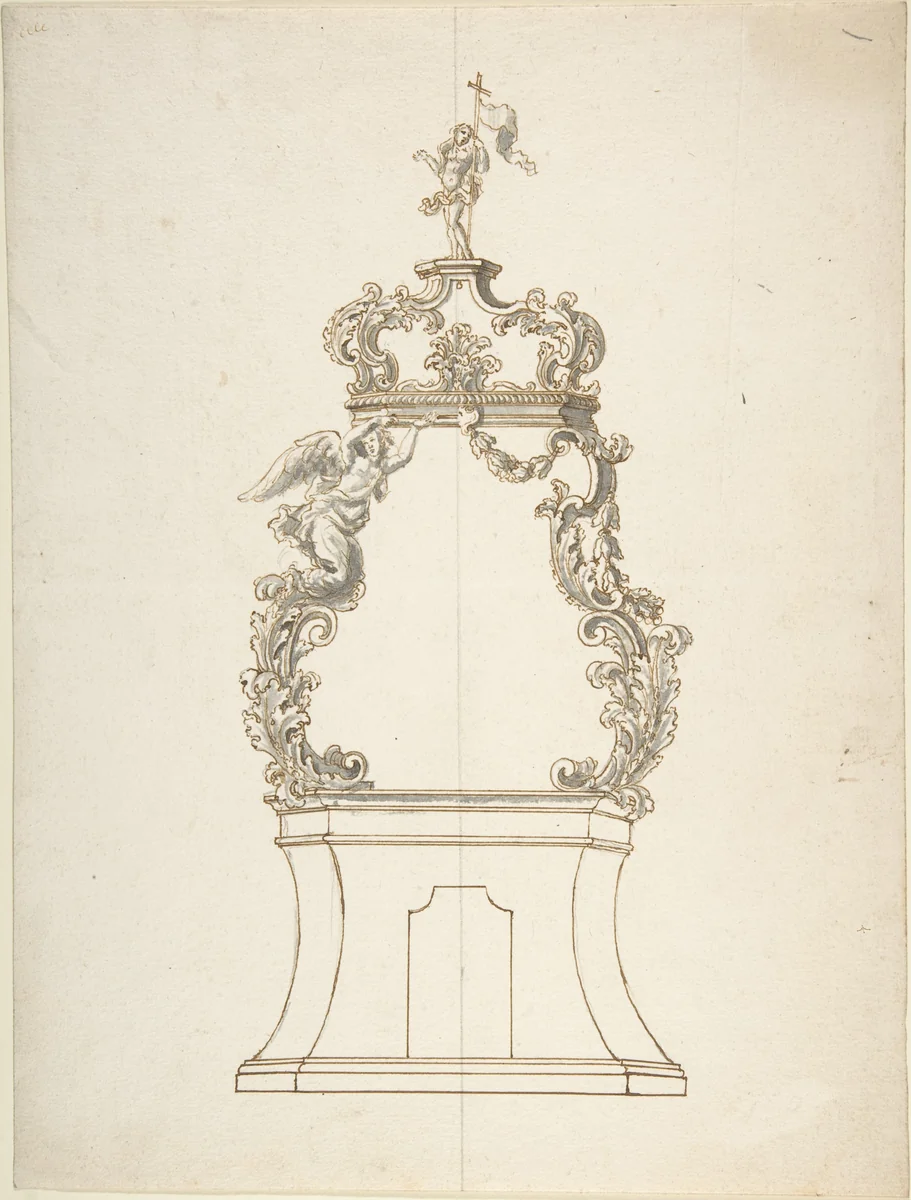 Design for a Monstrance by anonymous, drawing, 1700-1800