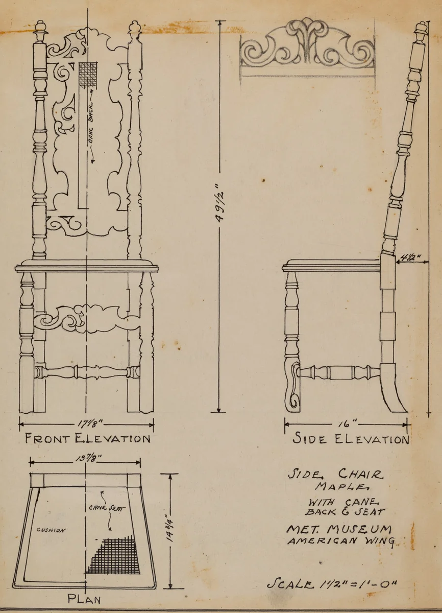 Side Chair, with Cane Back and Seat by Nicholas Gorid, index of american design, 1935-1942