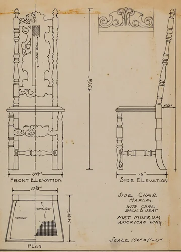 Side Chair, with Cane Back and Seat by Nicholas Gorid, index of american design, 1935-1942