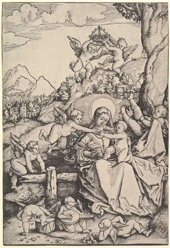 The Virgin and Child with Eight Angels in a Landscape by Hans Baldung, print, 1511