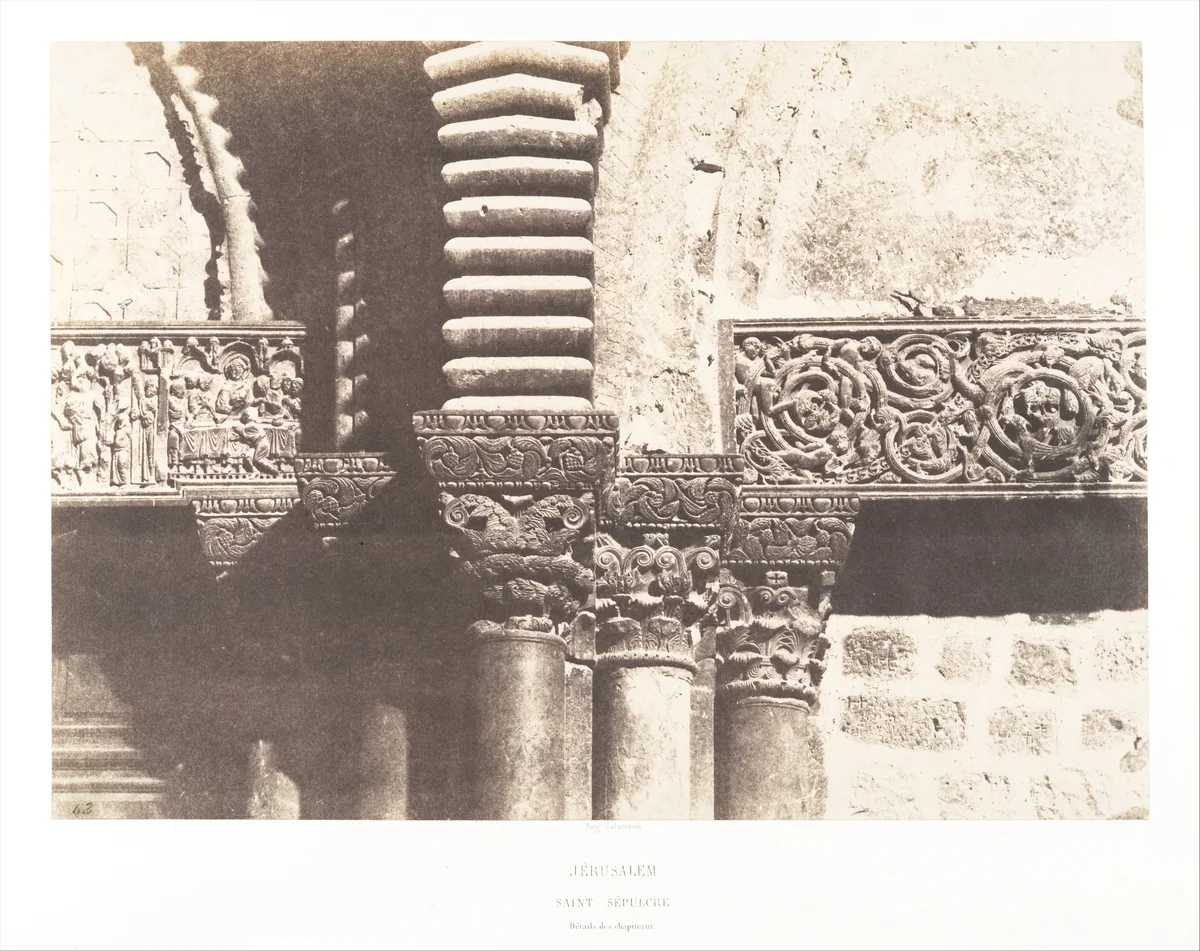 Jérusalem, Saint Sépulcre, détails des chapiteaux by Auguste Salzmann, photograph, 1854-1859