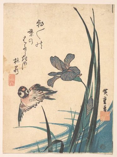 Iris and Sparrow by Utagawa Hiroshige (歌川広重), print, 1822-1842