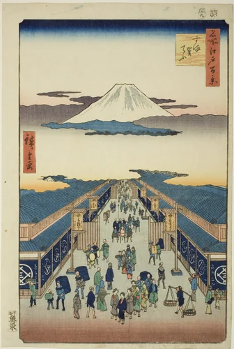 Surugacho, from the series "One Hundred Famous Views of Edo (Meisho Edo hyakkei)" by Utagawa Hiroshige (歌川広重), print, 1856