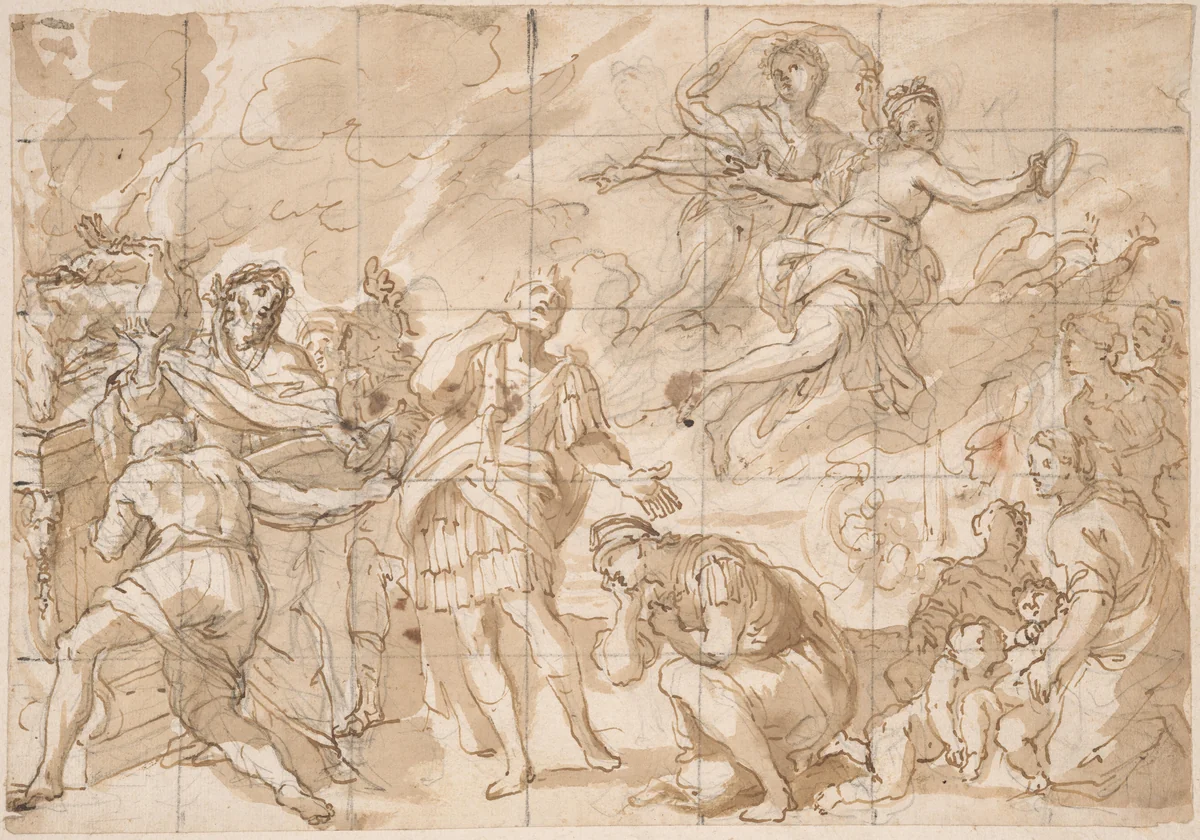 The Sacrifice of Iphigenia by Giovanni Andrea Carlone, drawing, 1670-1679