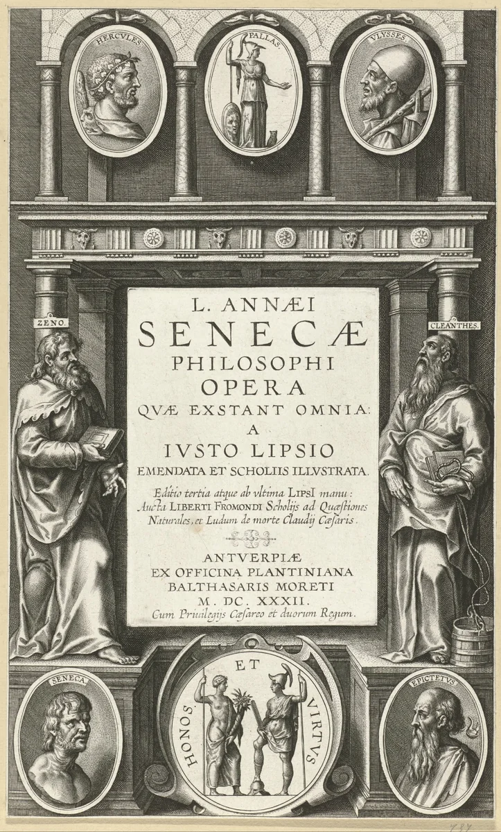 Titelpagina voor L. Annaei Senecae Philosophi Opera, 1615 by Theodoor Galle, print, 1632