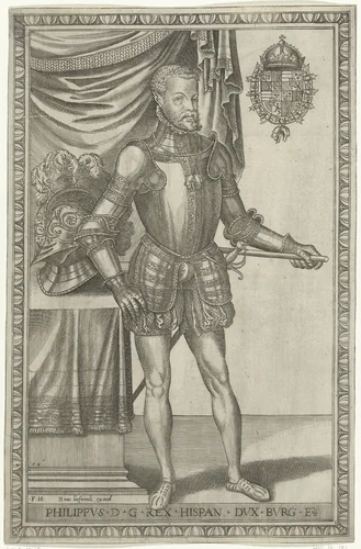 Portret van koning Filips II van Spanje by Unknown, print, 1546-1562