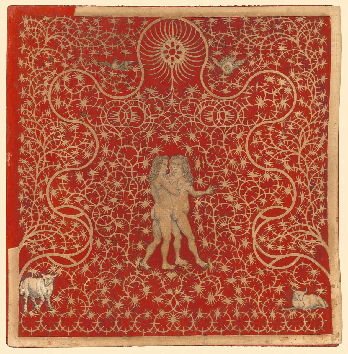 Adam and Eve in the Garden with Two Sheep and Two Doves by British 18th Century, drawing, 1780