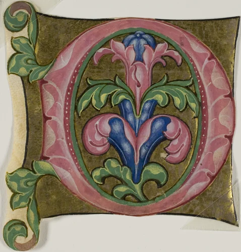 Decorated Initial "D" with Acanthus Leaves from a Choir Book by European, painting, 1300-1399