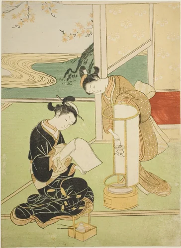 Evening Glow of a Lamp (Andon no sekisho), from the series "Eight Views of the Parlor (Zashiki hakkei)" by Suzuki Harunobu (鈴木春信), print, 1761-1770