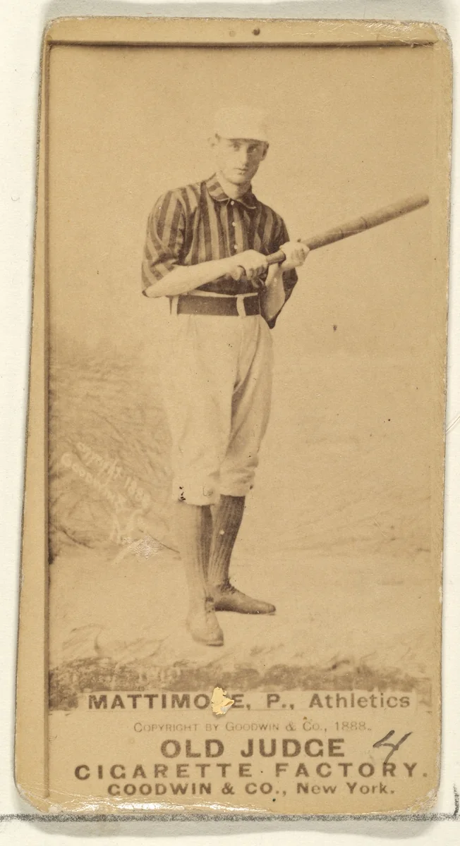Mattimore, Pitcher, Philadelphia Athletics, from the Old Judge series (N172) for Old Judge Cigarettes by Goodwin & Company, photograph, 1888