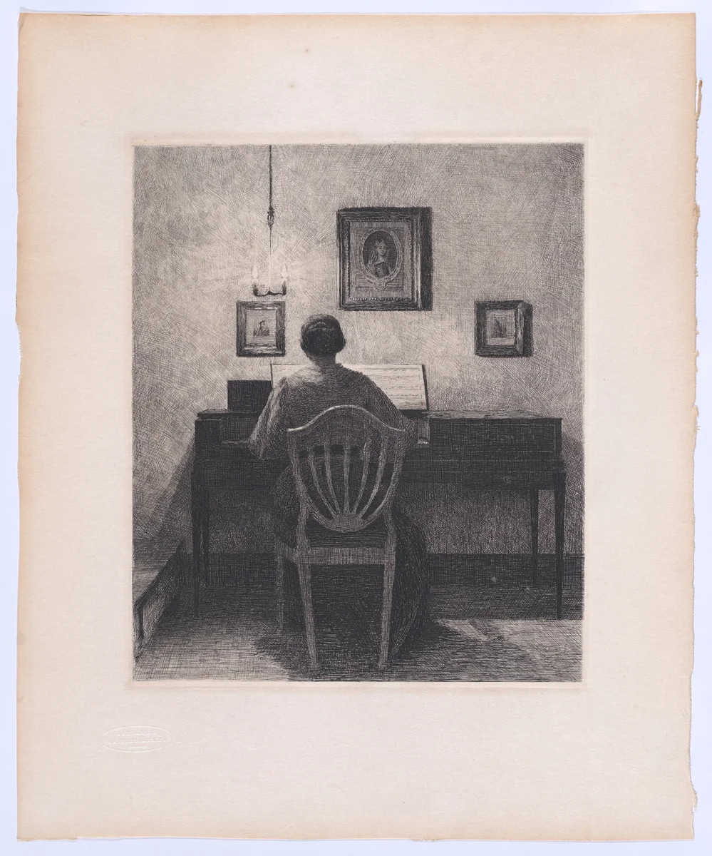 Lady Playing the Piano by Peter Ilsted, print, 1850-1920