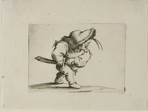 Man Preparing to Draw his Sword, from Varie Figure Gobbi by Jacques Callot, print, 1616