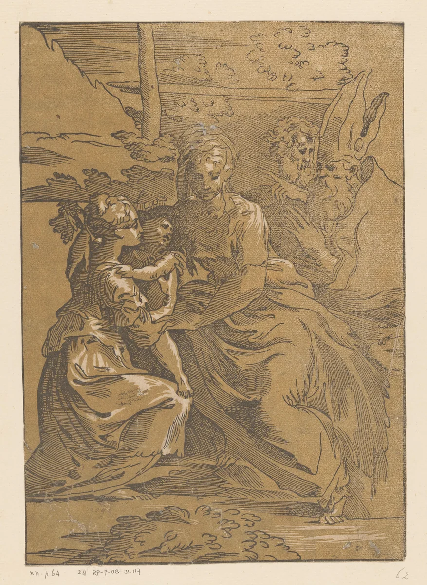 Vrouwelijke heilige ontvangt het Christuskind by Unknown, print, 1520-1550