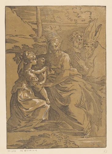 Vrouwelijke heilige ontvangt het Christuskind by Unknown, print, 1520-1550