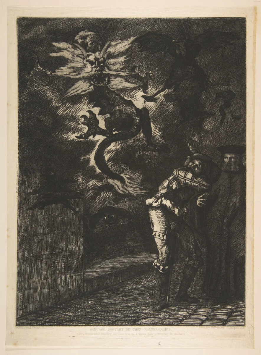 Panurge sortant de chez Raminagrobis by Félix Bracquemond, print, 1854-1855