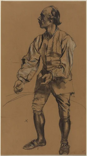 Richard Menzel Posing in Eighteenth-Century Costume by Adolph Menzel, drawing, 1854
